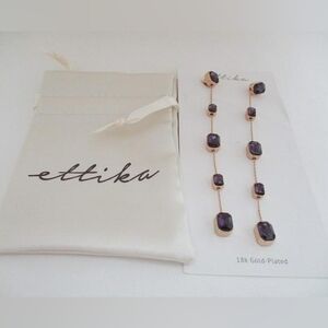 Ettika 18K Gold-Plated Purple Crystal Drop Earrings, 4.25", NWT